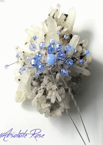 Дизайнерски фуркет за коса с кристали бяло и синьо модел Something Blue